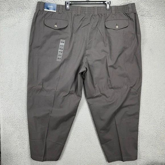 Harbor Bay Khaki Pants Men 4XL-30 Big Tall Gray Elastic Waist Pocket Comfort NEW